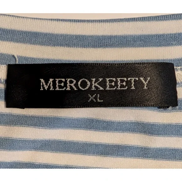 NWOT Merokeety Blue Striped Tie Waist T-Shirt Dress XL Short Sleeve Pockets - Picture 5 of 6